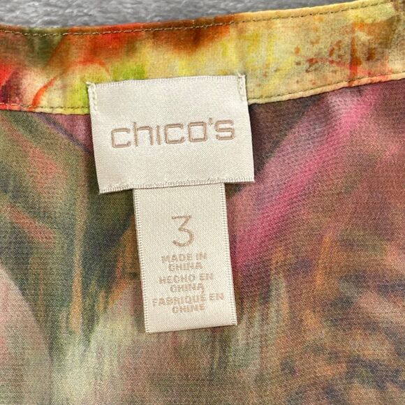 Chico's Top Womens 3 Multicolor Cheetah Floral Summer Surprise Mesh Overlay - Picture 13 of 16